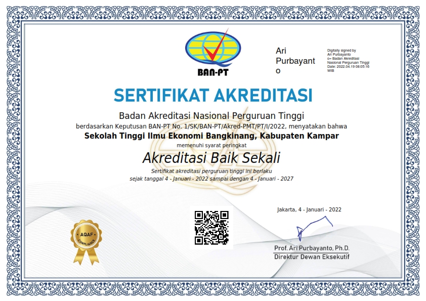 Sertifikat Akreditasi Baik Sekali STIE Bangkinang